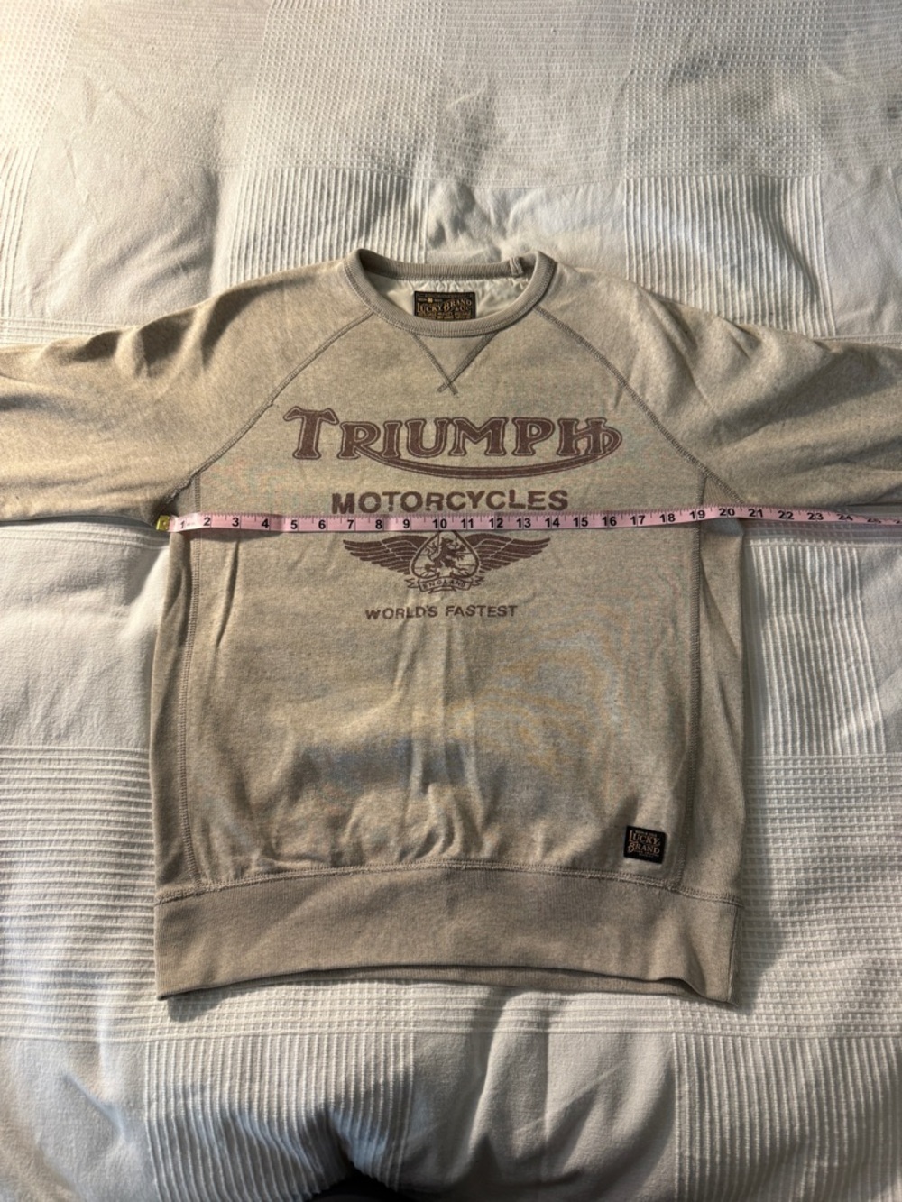 Lucky Brand Men's Cream Crewneck Sweatshirt with Vintage Triumph Graphic